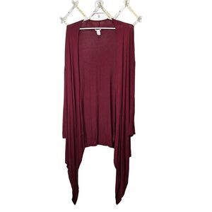Bellino Womens Open Front Fly Away Cardigan 4X  Asymmetrical Wine Red Burgundy